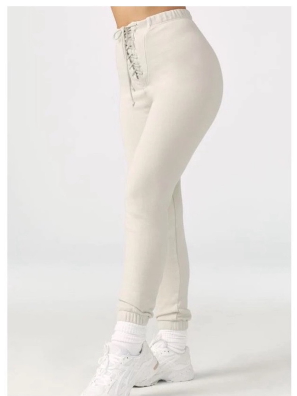 Joah Brown Lace Up Sweatpants Joggers Cream Sz S/M 100% Cotton